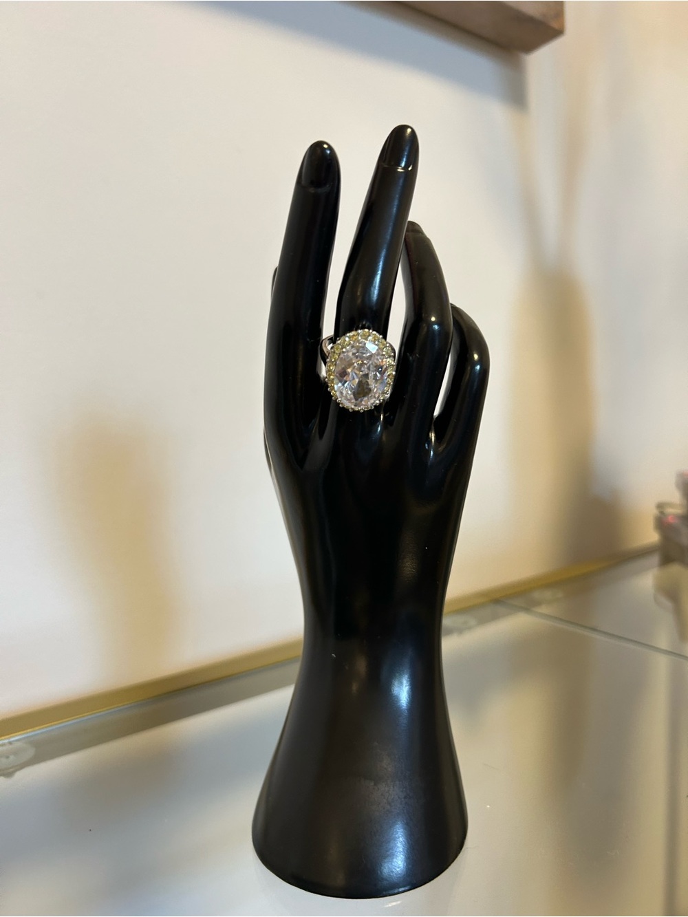 Silver-Tone Oval Clear and Yellow Crystal Statement Ring - Size 8